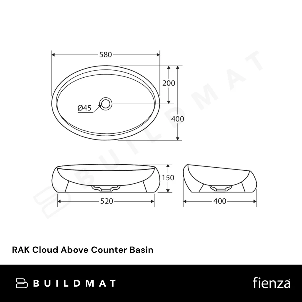 Fienza RAK Cloud Above Counter Basin Matte White - Image 4