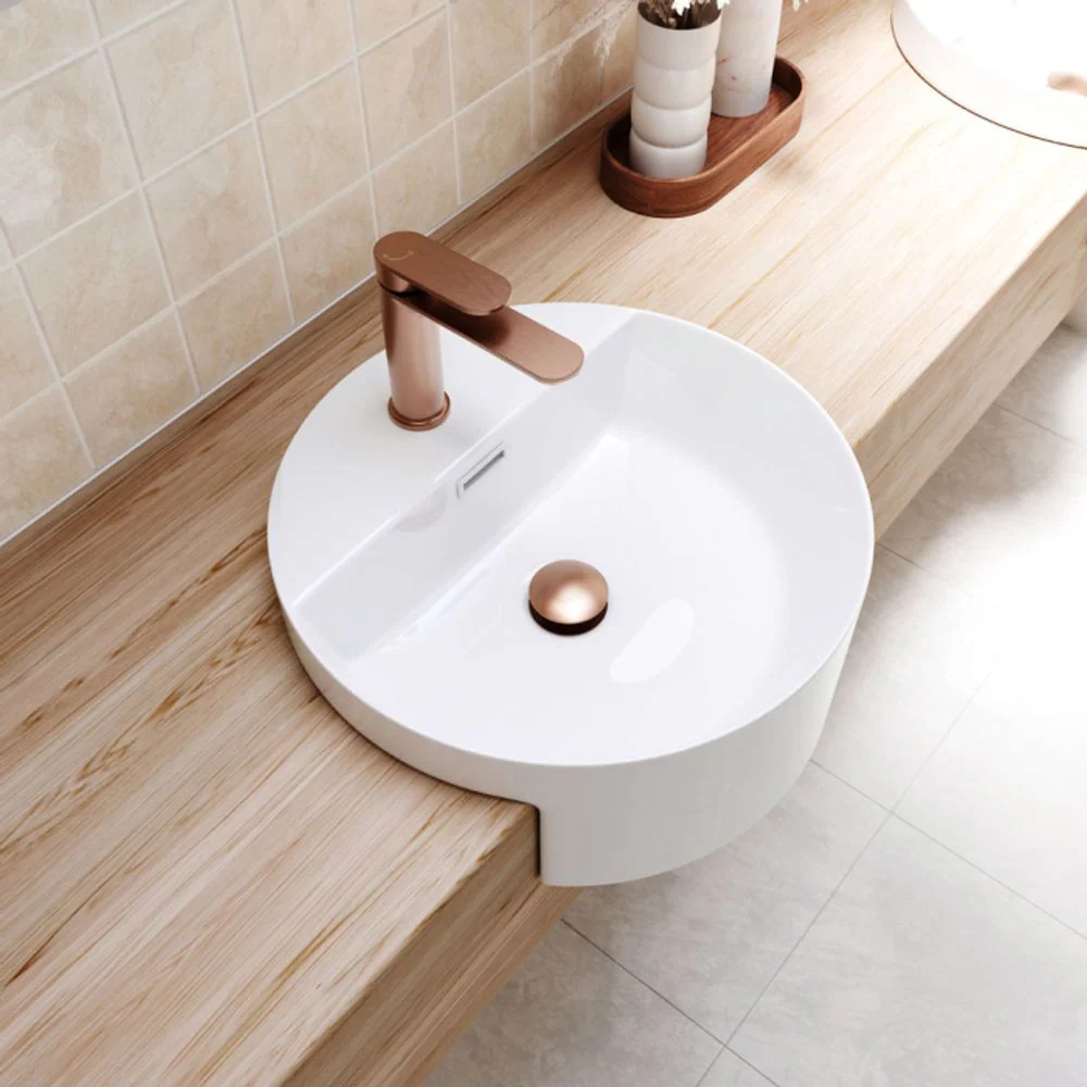 Fienza Reba Semi-Recessed Basin with Overflow 1 Tap Hole Gloss White - Image 2