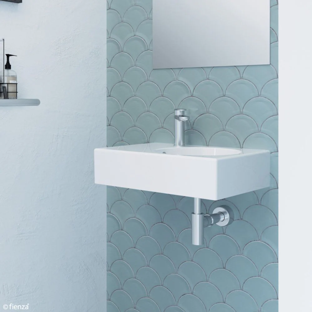 Fienza Reba Wall Hung Right Bowl Basin with Overflow 1 Tap Hole Gloss White - Image 6
