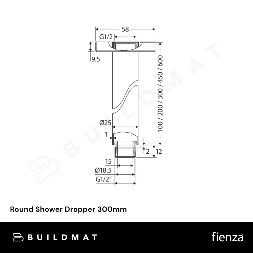 Fienza Round Shower Dropper 300mm Matte Black - Image 5