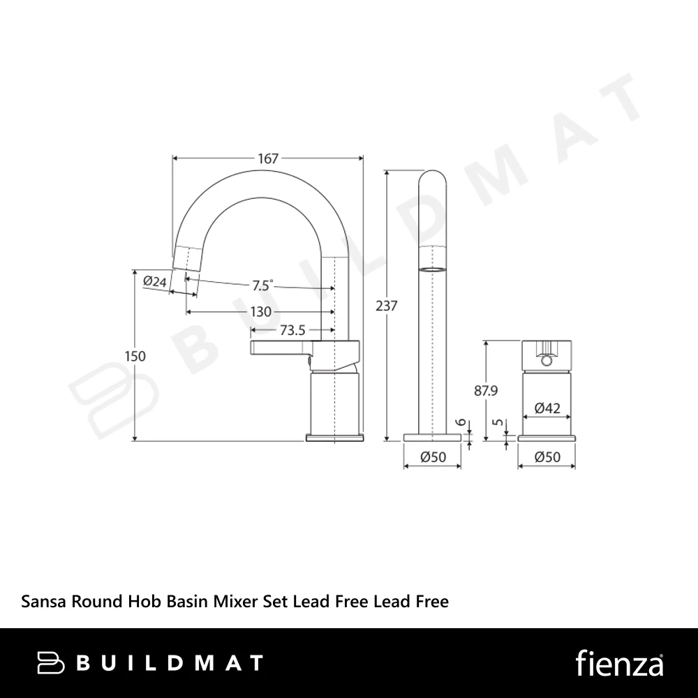 Fienza Sansa Round Hob Basin Mixer Set Chrome Lead Free - Image 4