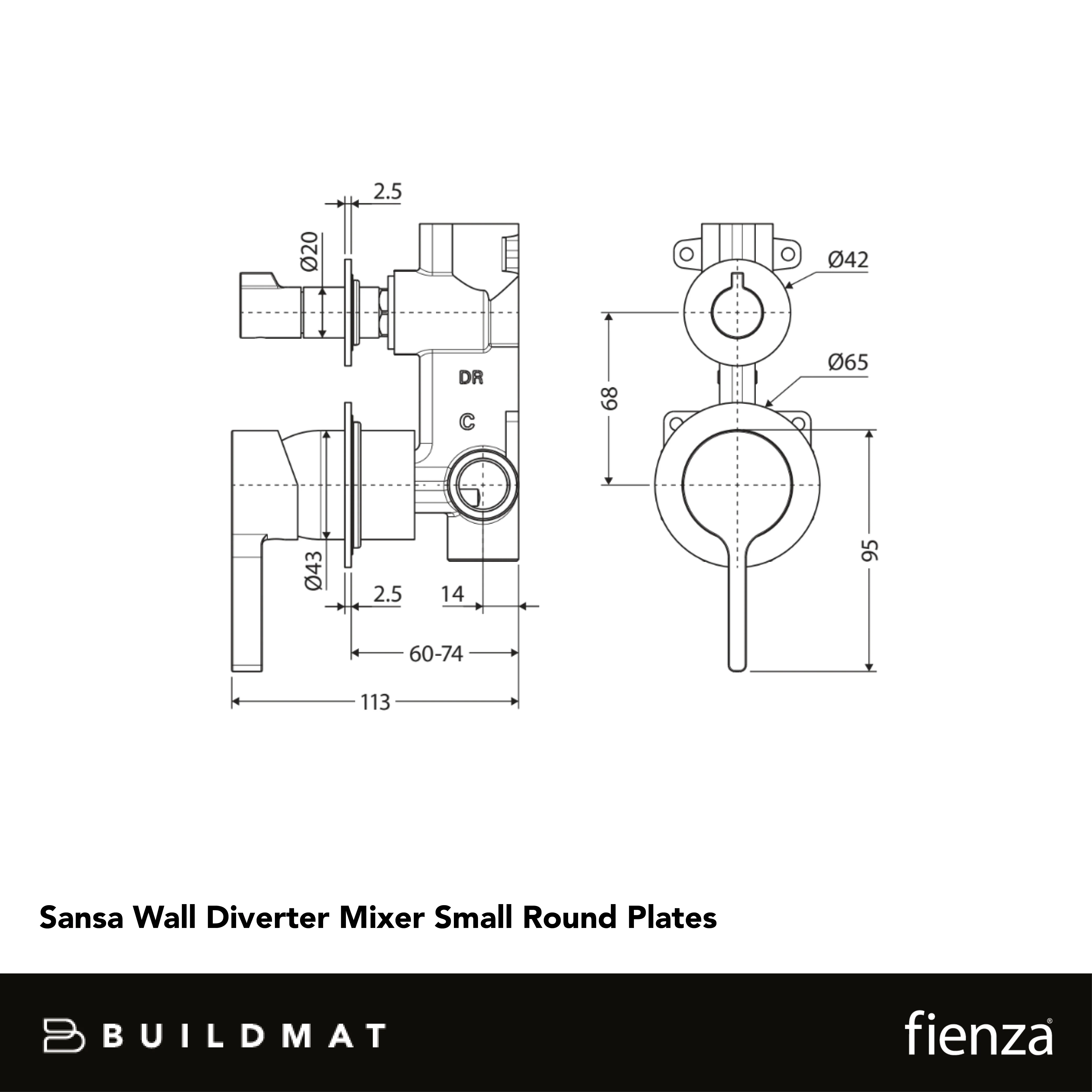 Fienza Sansa Wall Diverter Mixer Small Round Plates Gunmetal Lead Free - Image 4
