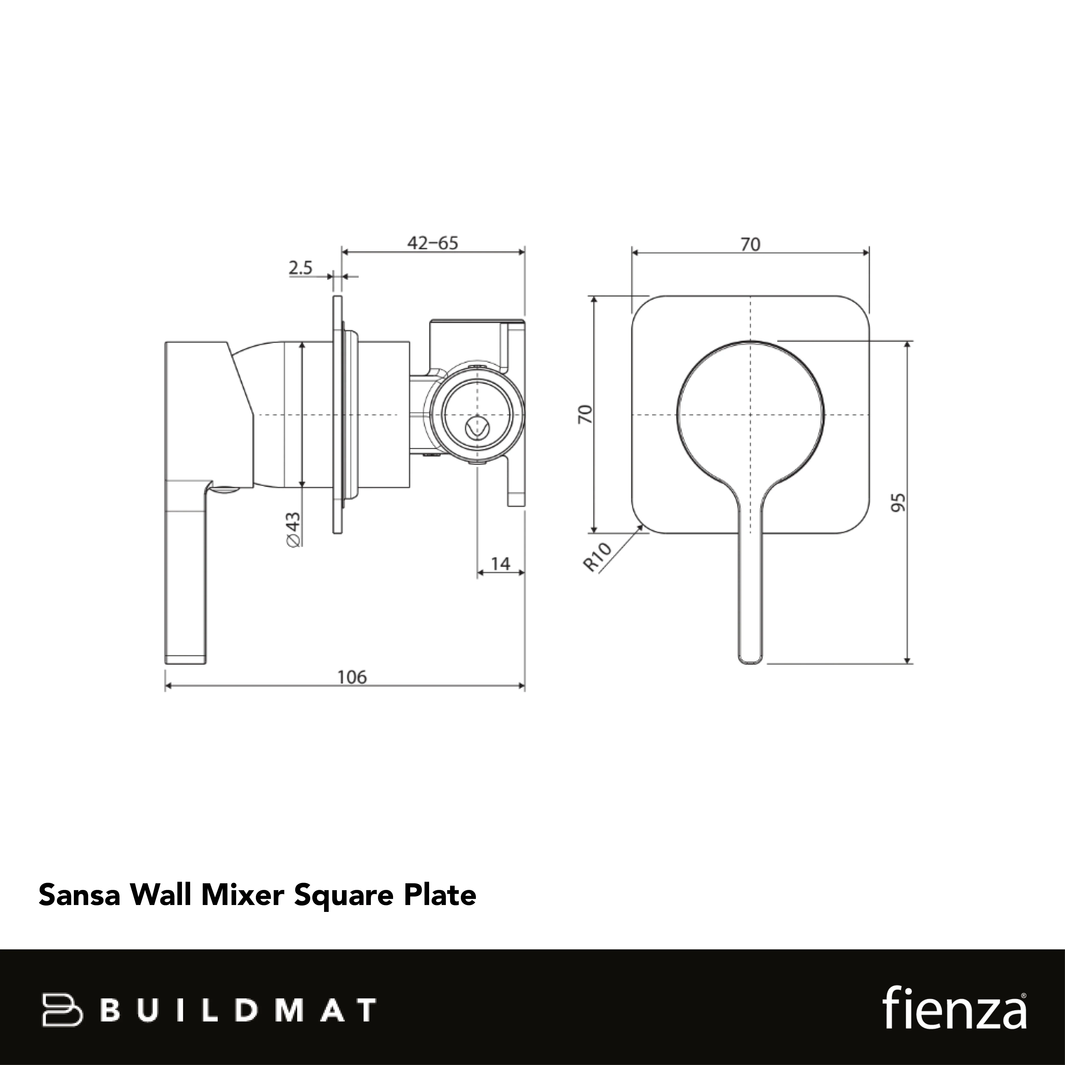 Fienza Sansa Wall Mixer Square Plate Gunmetal Lead Free - Image 4