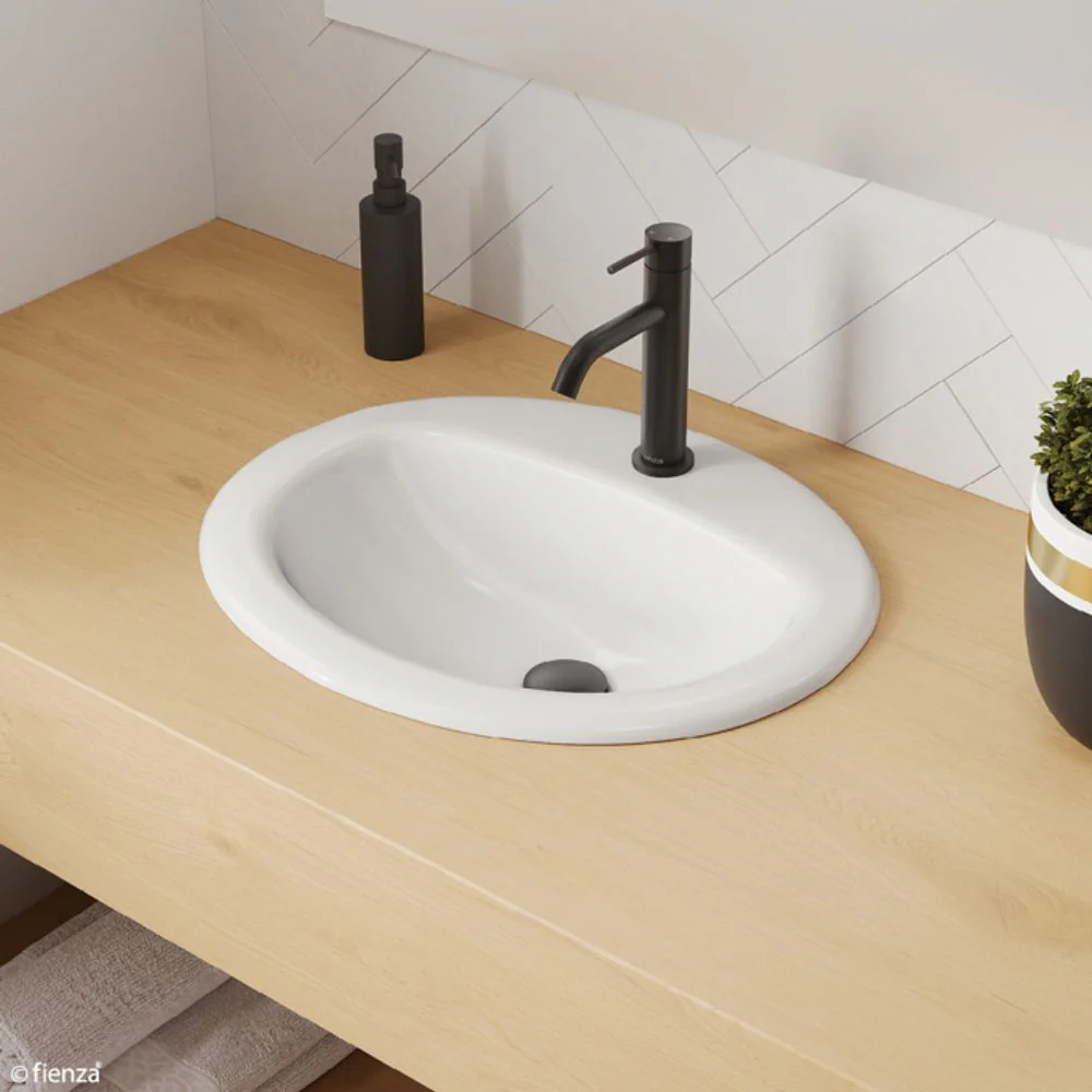 Fienza Stella Fully-Inset Basin with Overflow 1 Tap Hole Gloss White - Image 2