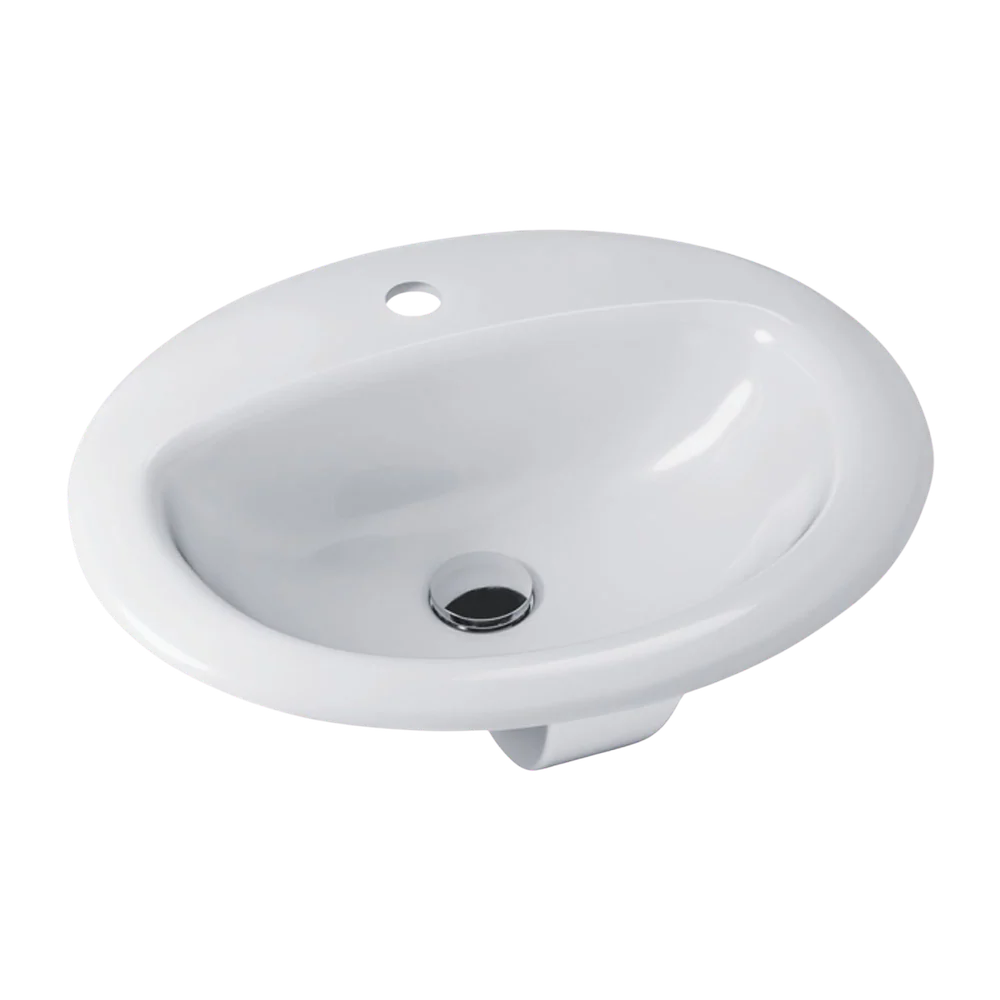 Fienza Stella Fully-Inset Basin with Overflow 1 Tap Hole Gloss White - Image 3