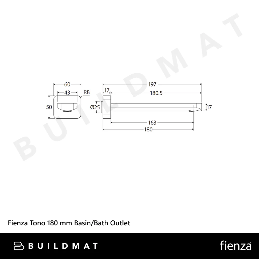 Fienza Tono 180 mm Basin/Bath Outlet Brushed Nickel Lead Free - Image 4