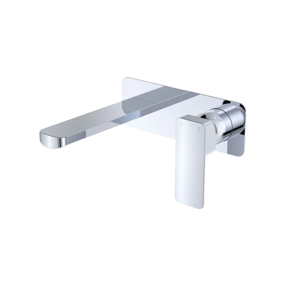Fienza Tono Basin/Bath Wall Mixer Set 160mm Outlet Large Rectangular Plate Chrome Lead Free