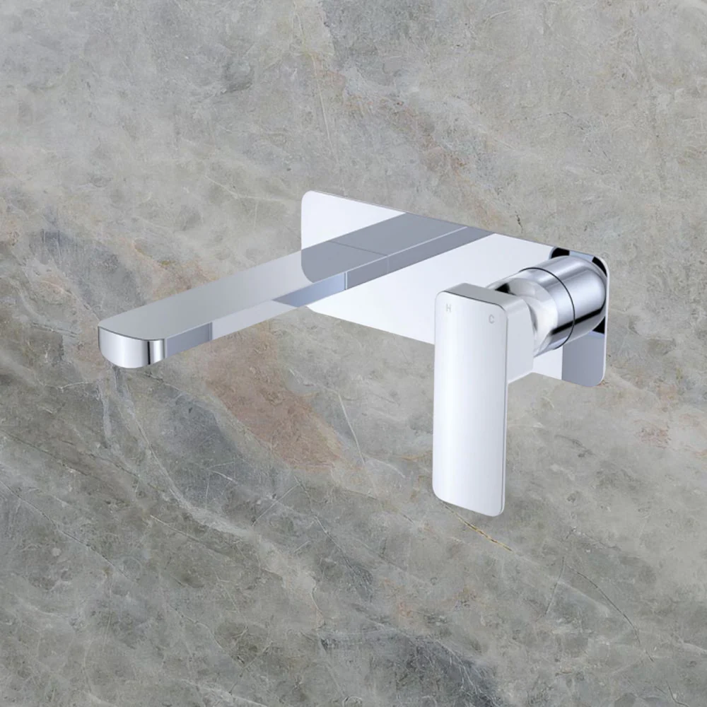 Fienza Tono Basin/Bath Wall Mixer Set 160mm Outlet Large Rectangular Plate Chrome Lead Free - Image 2