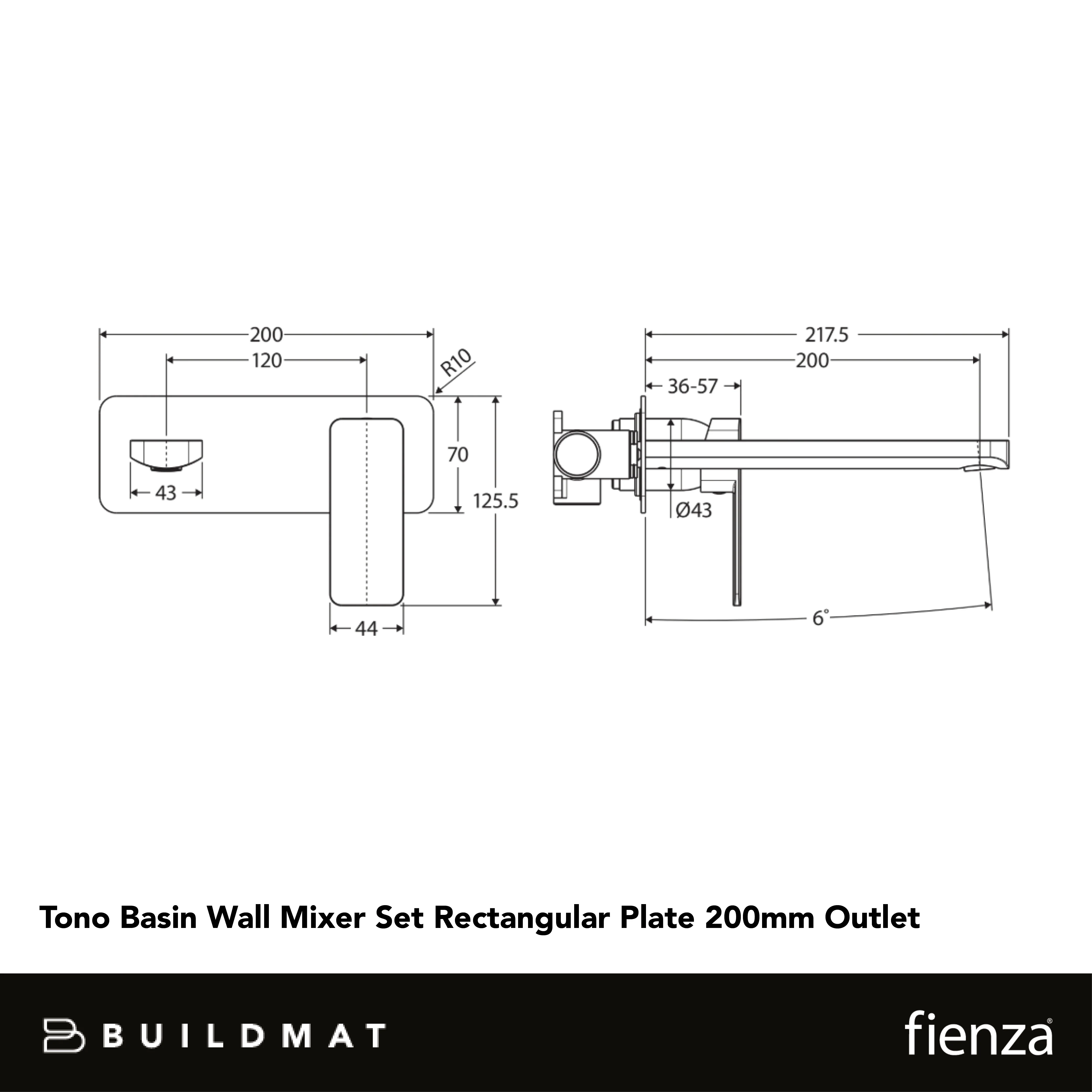 Fienza Tono Basin Wall Mixer Set Rectangular Plate 200mm Outlet Gunmetal Lead Free - Image 4
