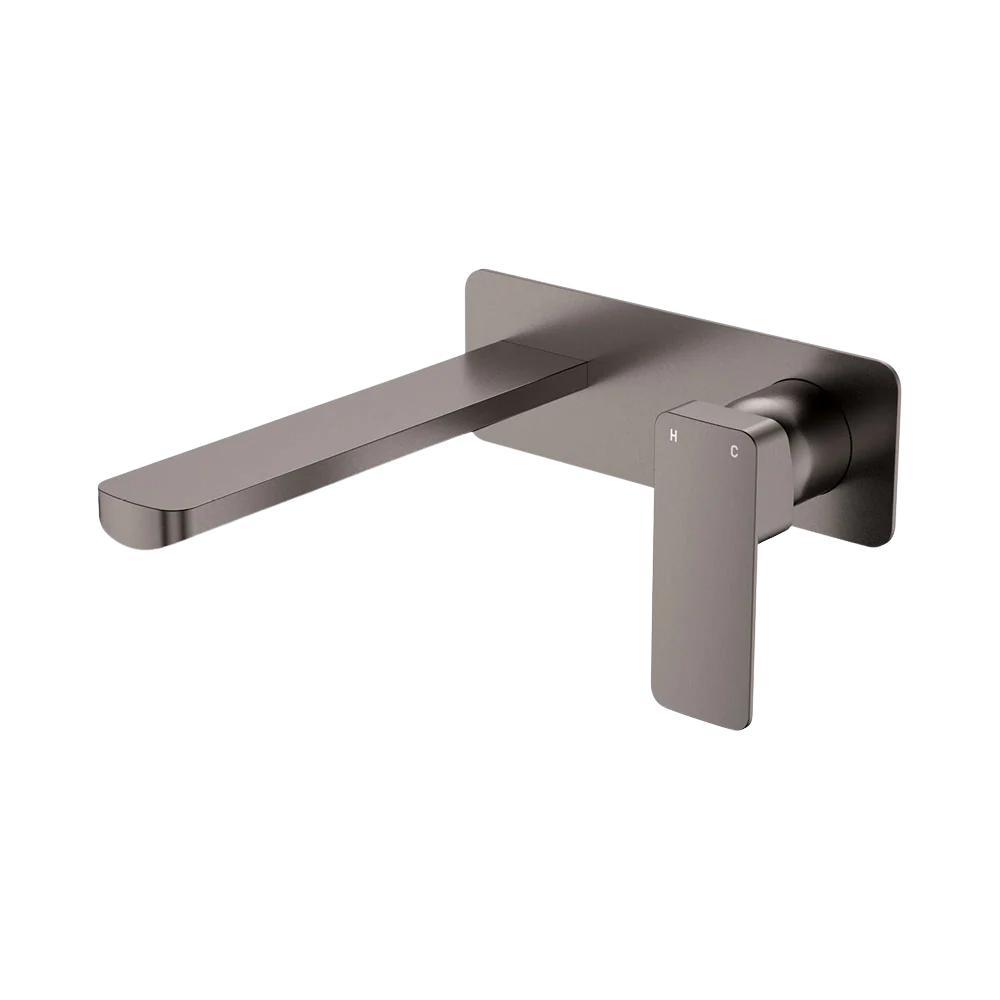 Fienza Tono Basin Wall Mixer Set Rectangular Plate 200mm Outlet Gunmetal Lead Free - Image 3