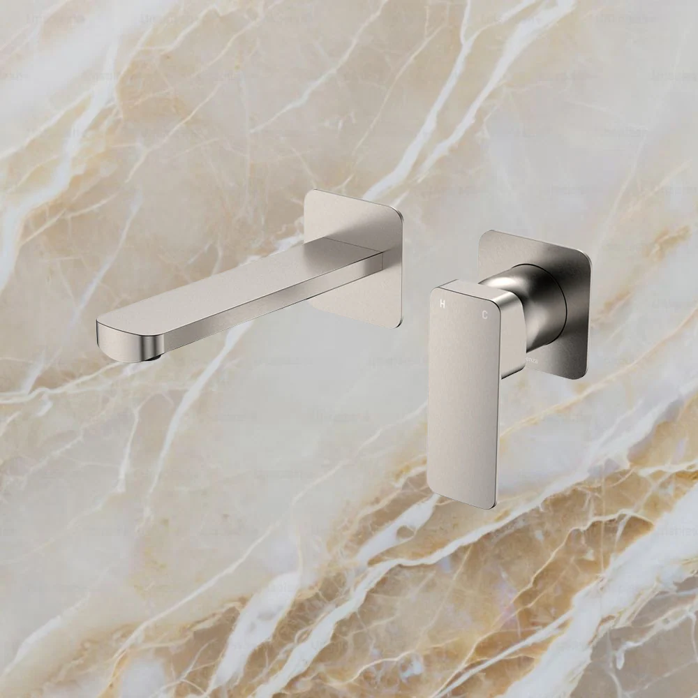 Fienza Tono Basin Wall Mixer Set Square Plates 160mm Outlet Brushed Nickel Lead Free - Image 2