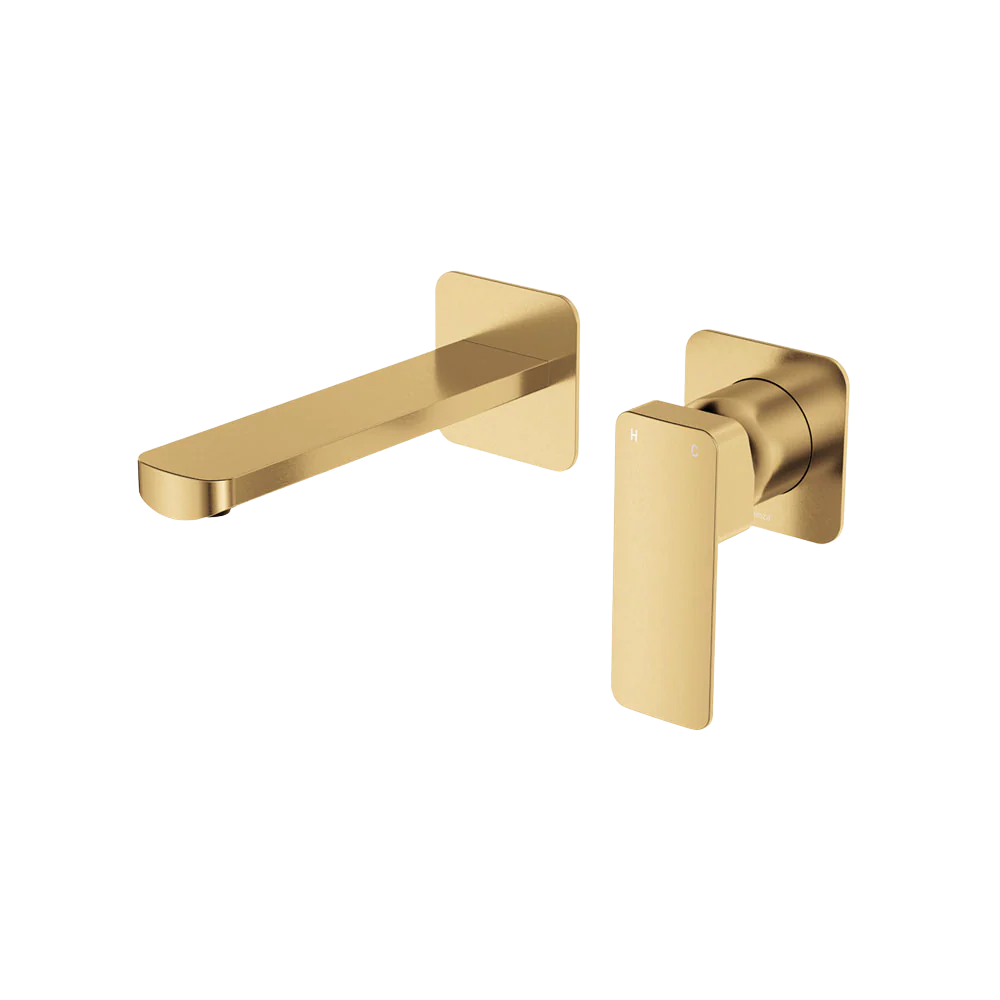 Fienza Tono Basin Wall Mixer Set Square Plates 160mm Outlet Urban Brass Lead Free