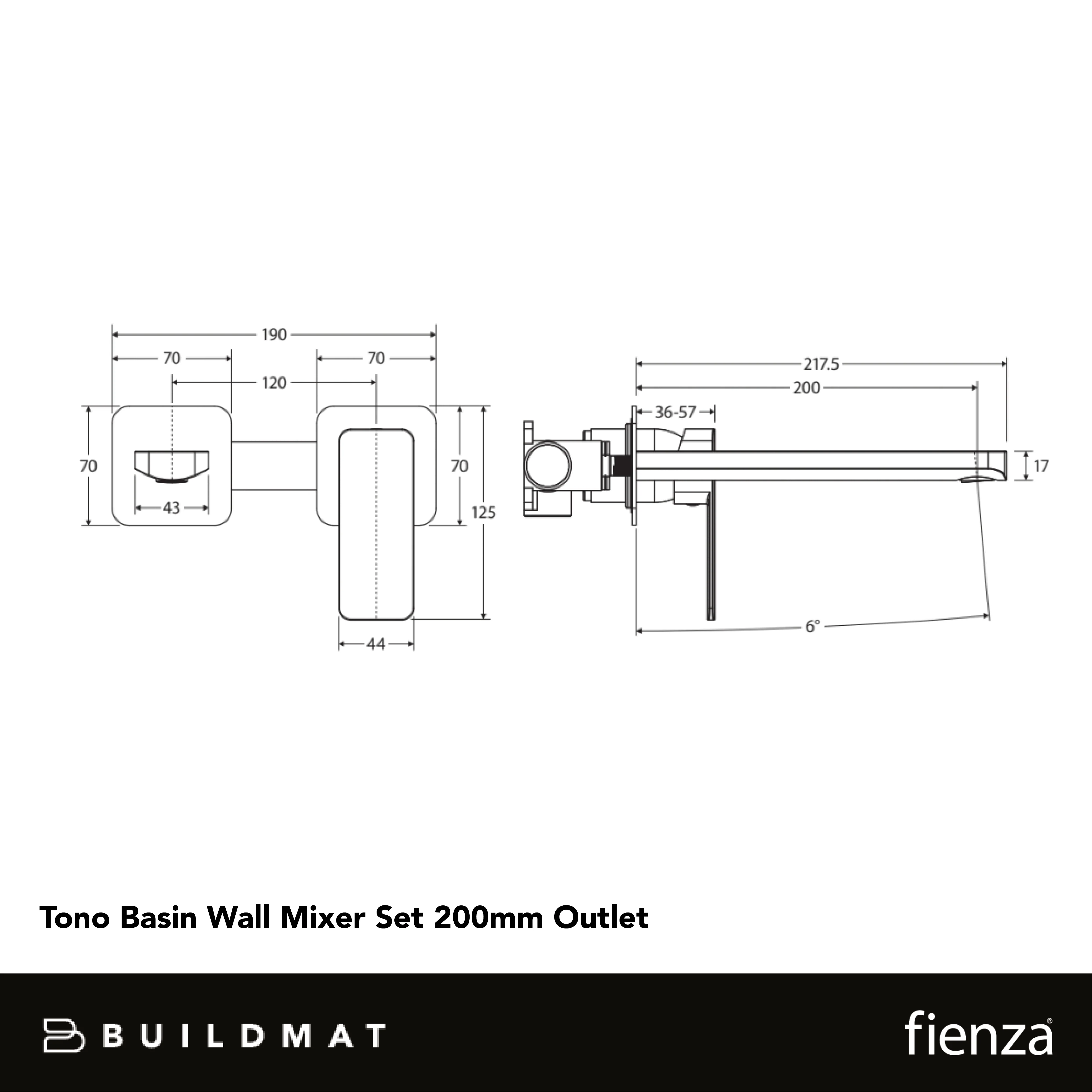 Fienza Tono Basin Wall Mixer Set Square Plates 200mm Outlet Matte Black Lead Free - Image 4