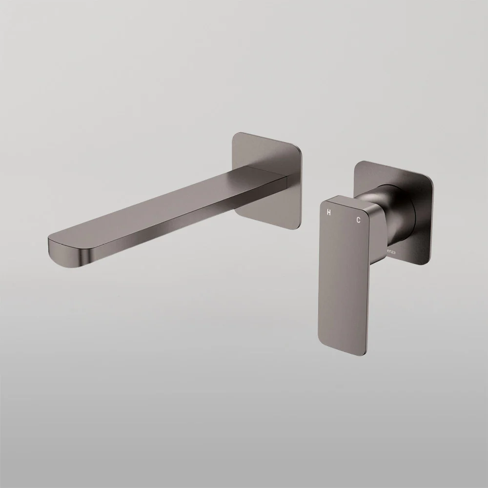 Fienza Tono Basin Wall Mixer Set Square Plates 200mm Outlet Gunmetal Lead Free - Image 2
