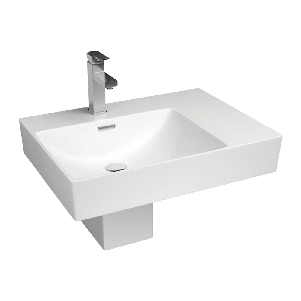 Fienza Tono Care Wall Hung Left Bowl Basin with Overflow and Integral Shroud 1 Tap Hole Gloss White - Image 3
