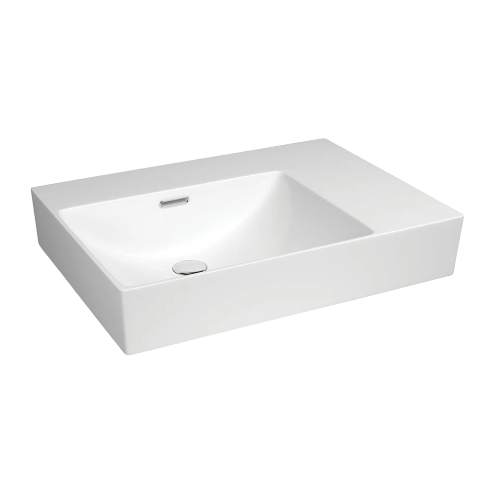 Fienza Tono Care Wall Hung Left Bowl Basin with Overflow Gloss White