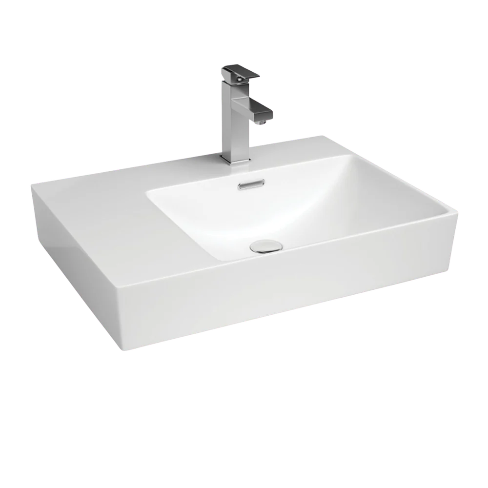 Fienza Tono Care Wall Hung Right Hand Basin with Overflow 1 Tap Hole Gloss White