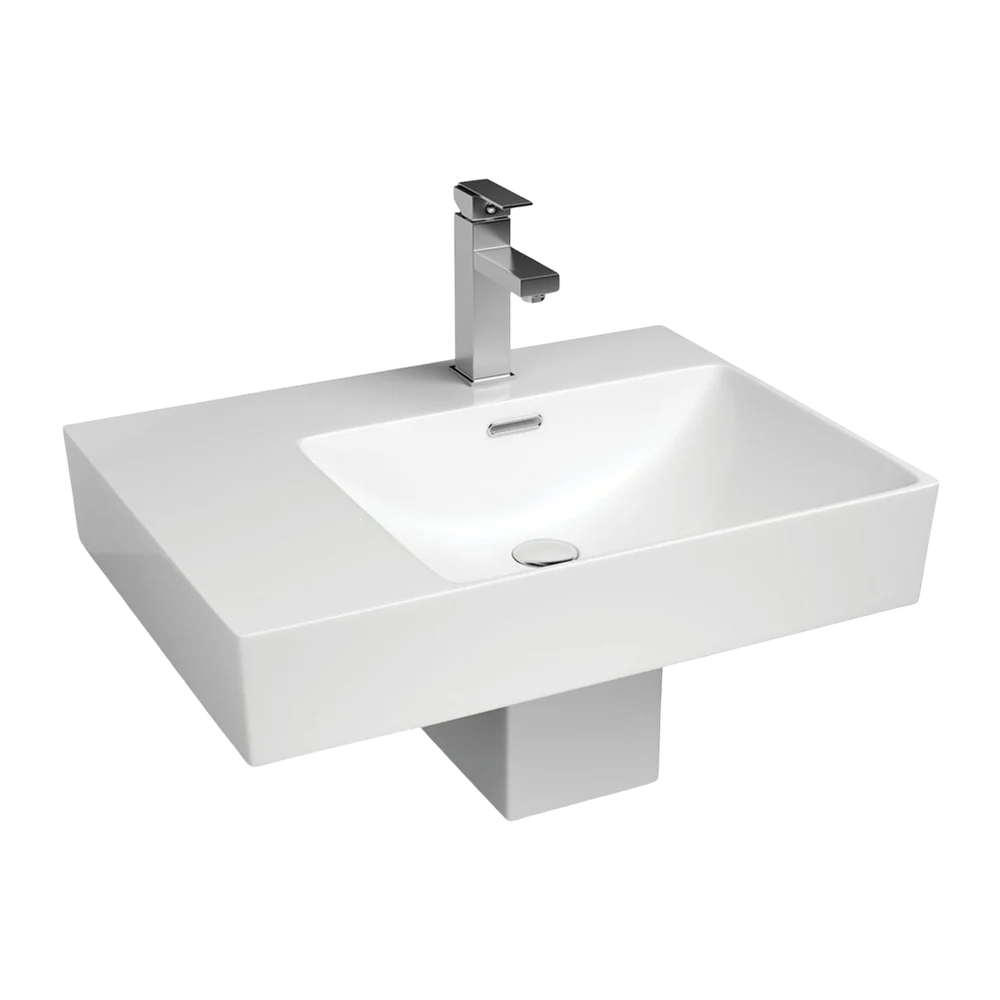 Fienza Tono Care Wall Hung Right Hand Basin with Overflow and Integral Shroud 1 Tap Hole Gloss White