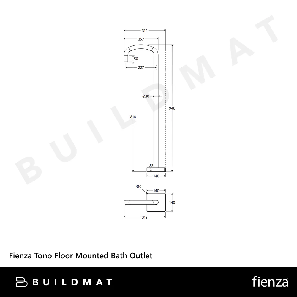 Fienza Tono Floor Mounted Bath Outlet Brushed Nickel - Image 4