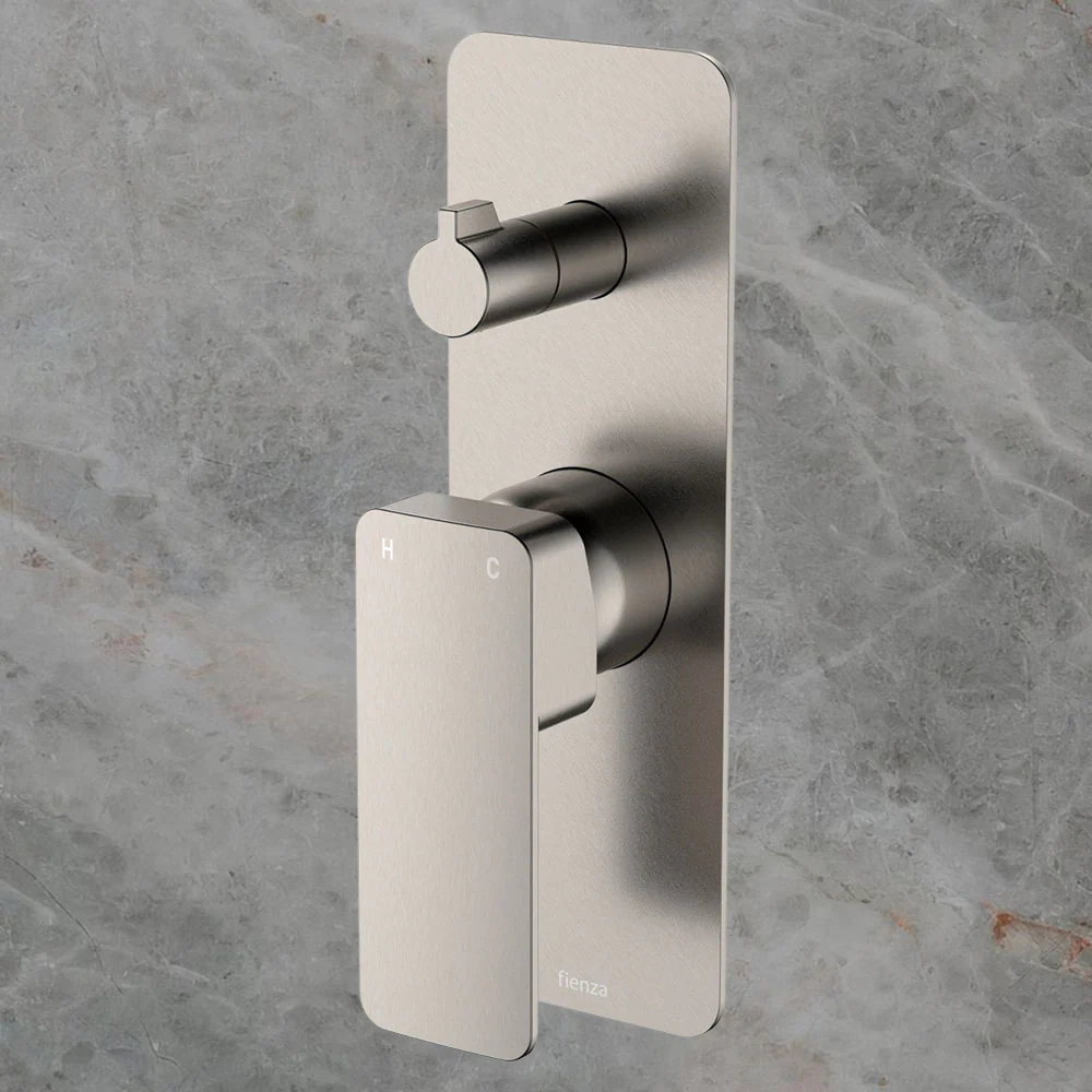 Fienza Tono Wall Diverter Mixer Rectangular Plate Brushed Nickel Lead Free - Image 2