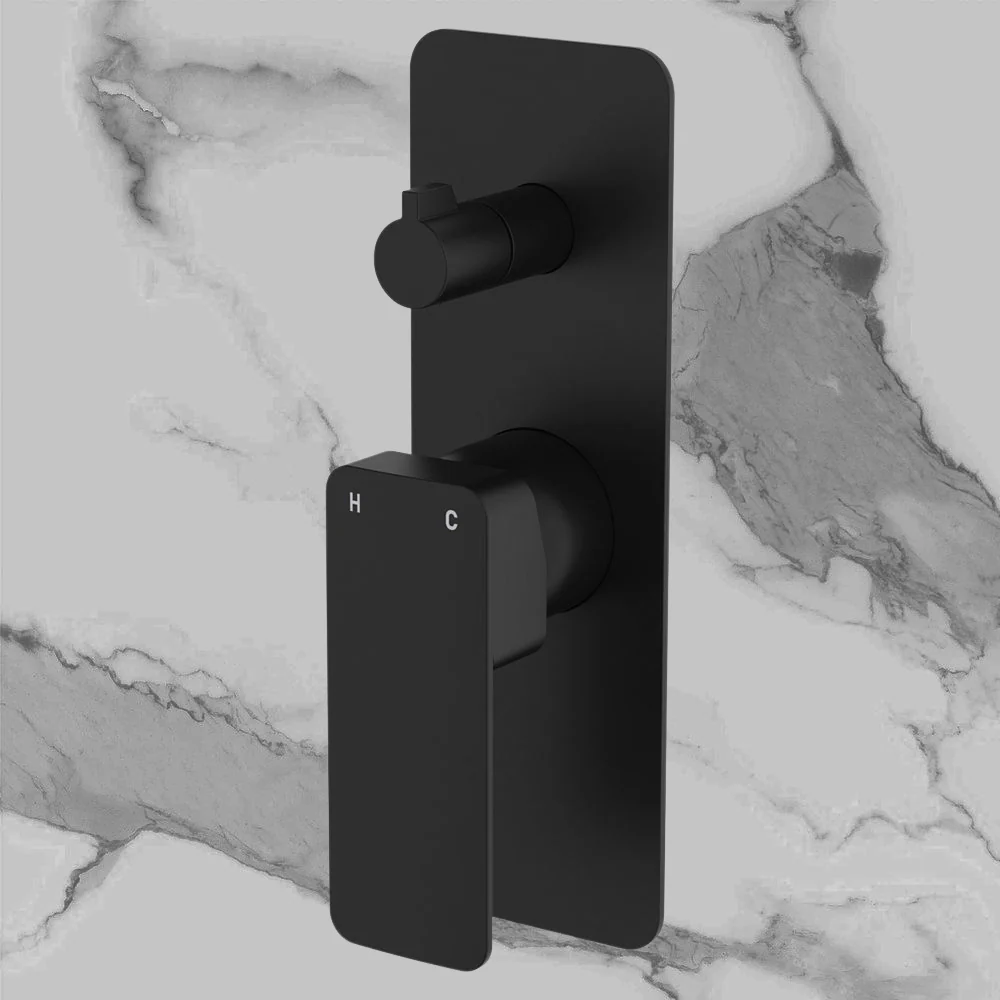 Fienza Tono Wall Diverter Mixer Rectangular Plate Matte Black Lead Free - Image 2