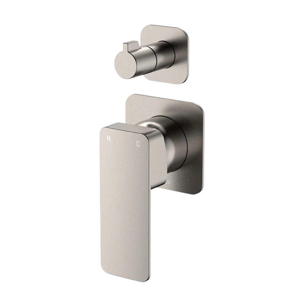 Fienza Tono Wall Diverter Mixer Square Plates Brushed Nickel Lead Free