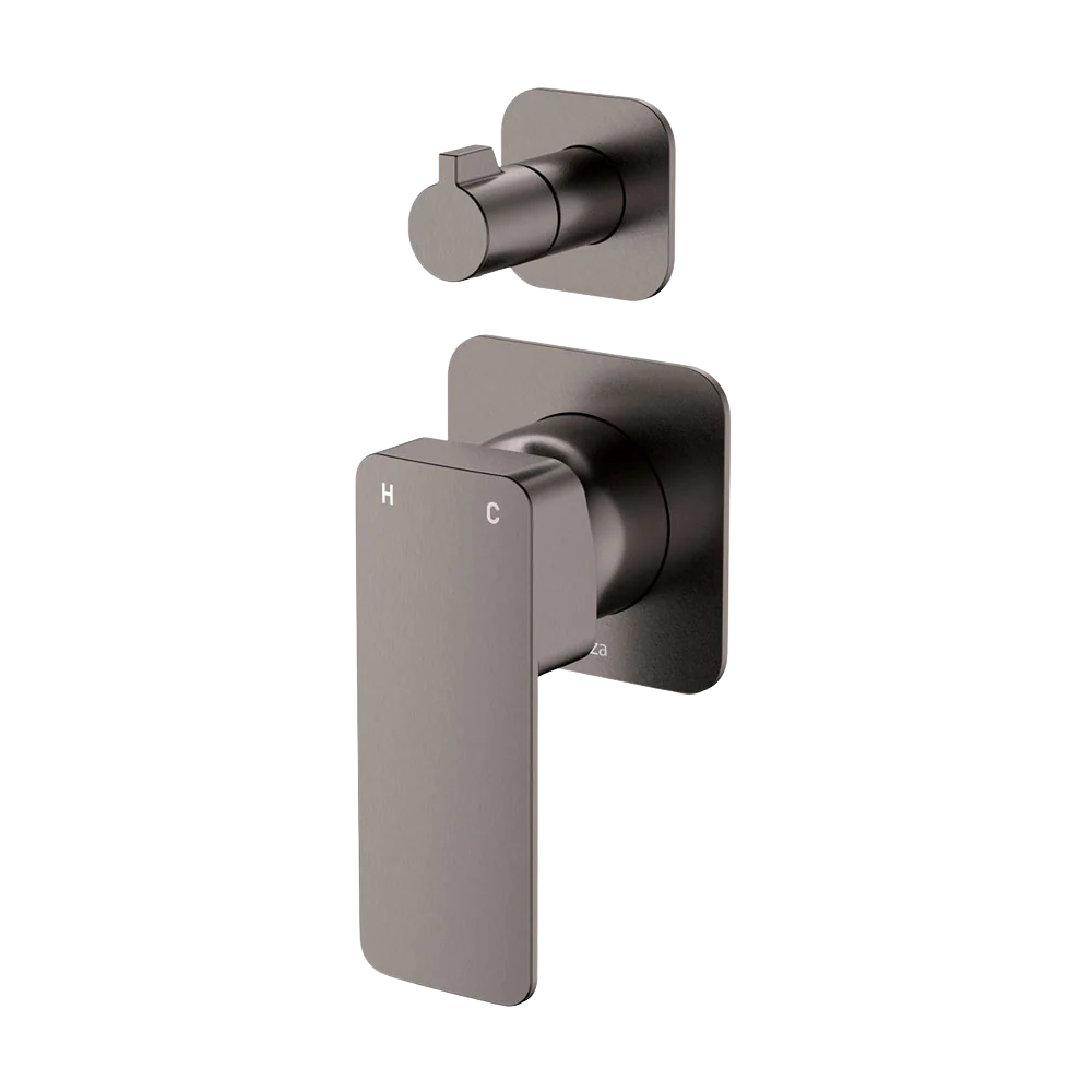 Fienza Tono Wall Diverter Mixer Square Plates Gunmetal Lead Free