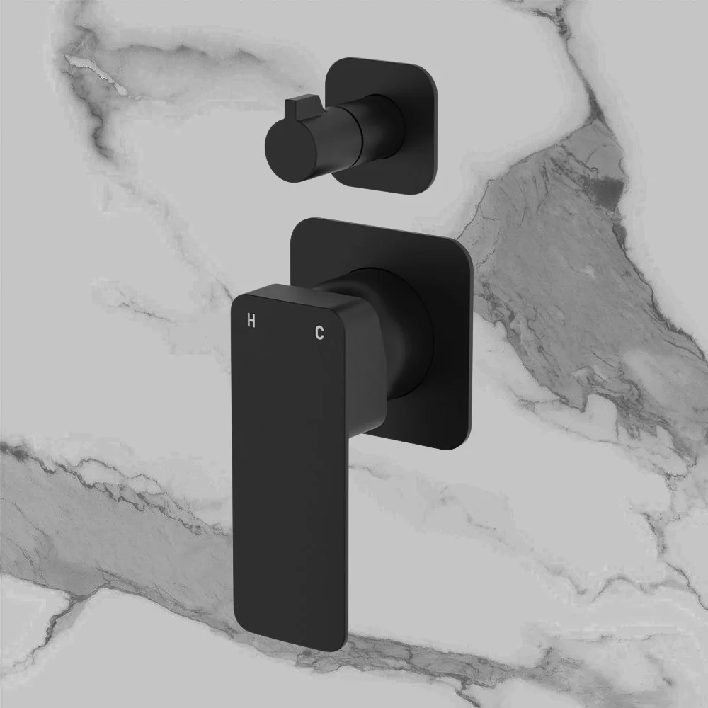 Fienza Tono Wall Diverter Mixer Square Plates Matte Black Lead Free - Image 2