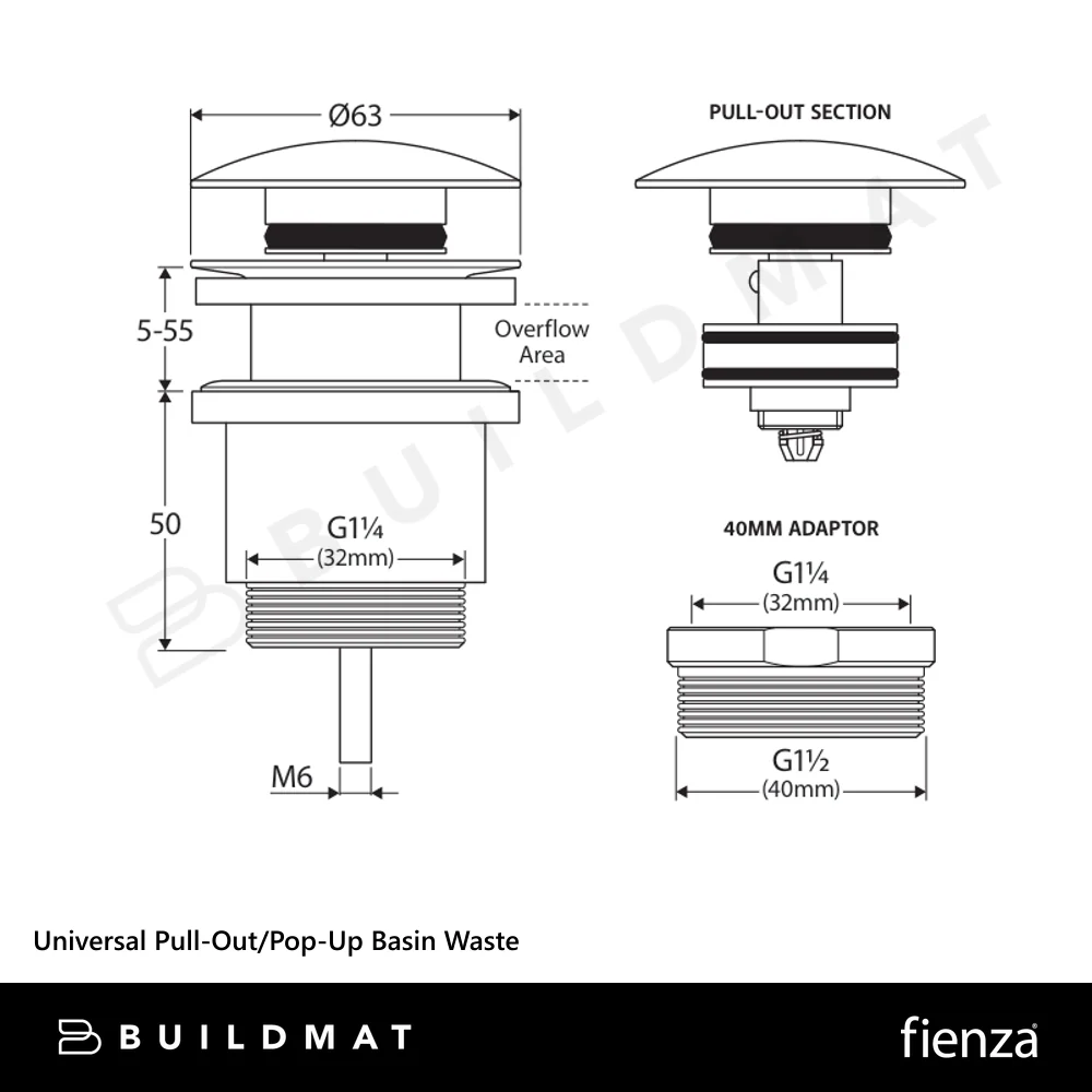 Fienza Universal Pull-Out/Pop-Up Basin Waste Gunmetal - Image 4