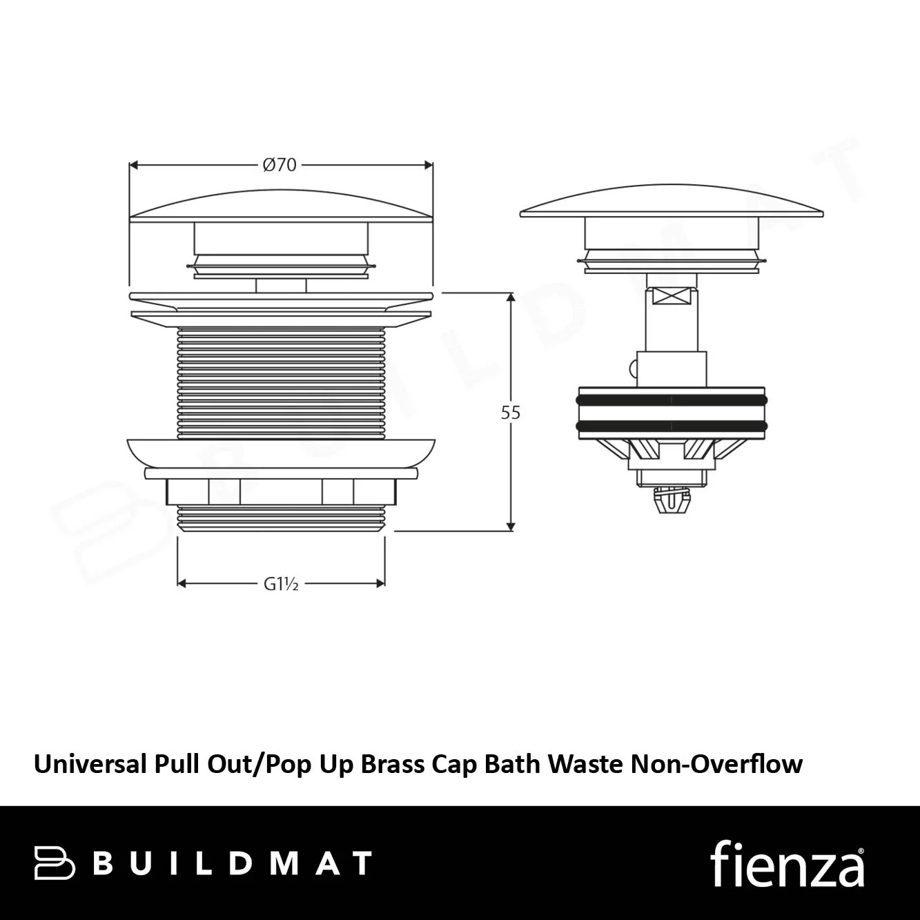 Fienza Universal Pull Out/Pop Up Brass Cap Bath Waste with Non-Overflow Gunmetal - Image 4