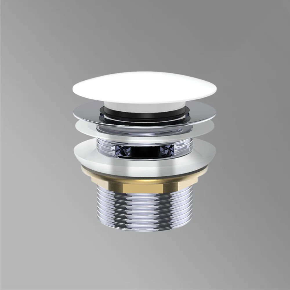 Fienza Universal Pull-Out / Pop-Up Brass Cap Bath Waste with Overflow Gloss White - Image 2