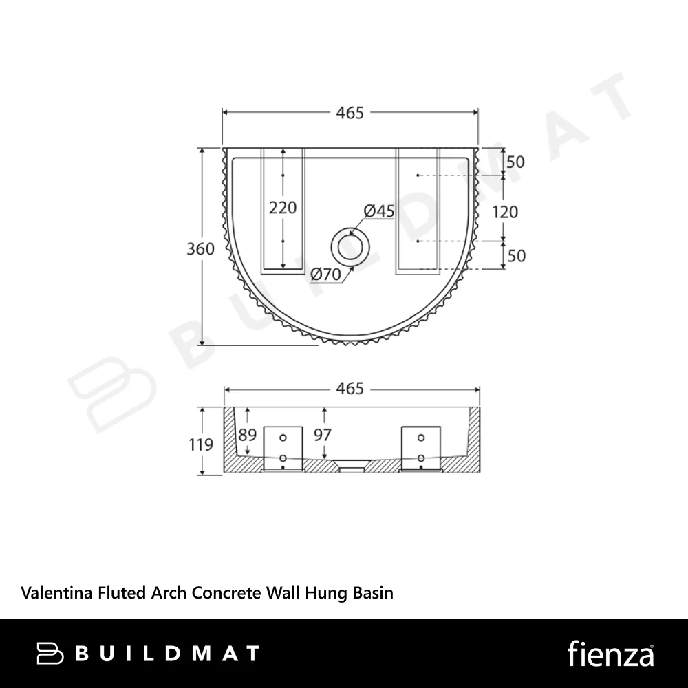 Fienza Valentina Fluted Arch Concrete Wall Hung Basin Warm Grey - Image 4