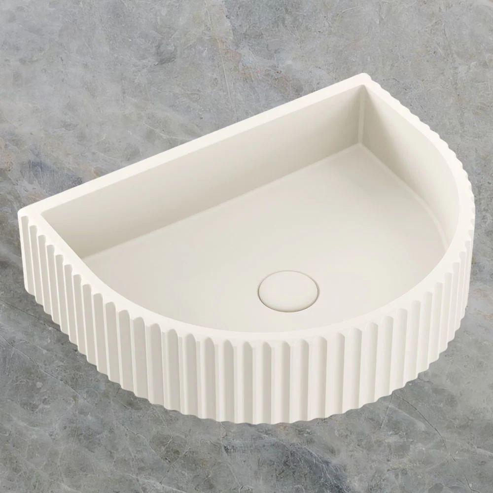 Fienza Valentina Fluted Arch Concrete Wall Hung Basin Warm White - Image 2