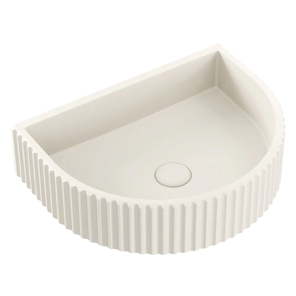 Fienza Valentina Fluted Arch Concrete Wall Hung Basin Warm White - Image 3