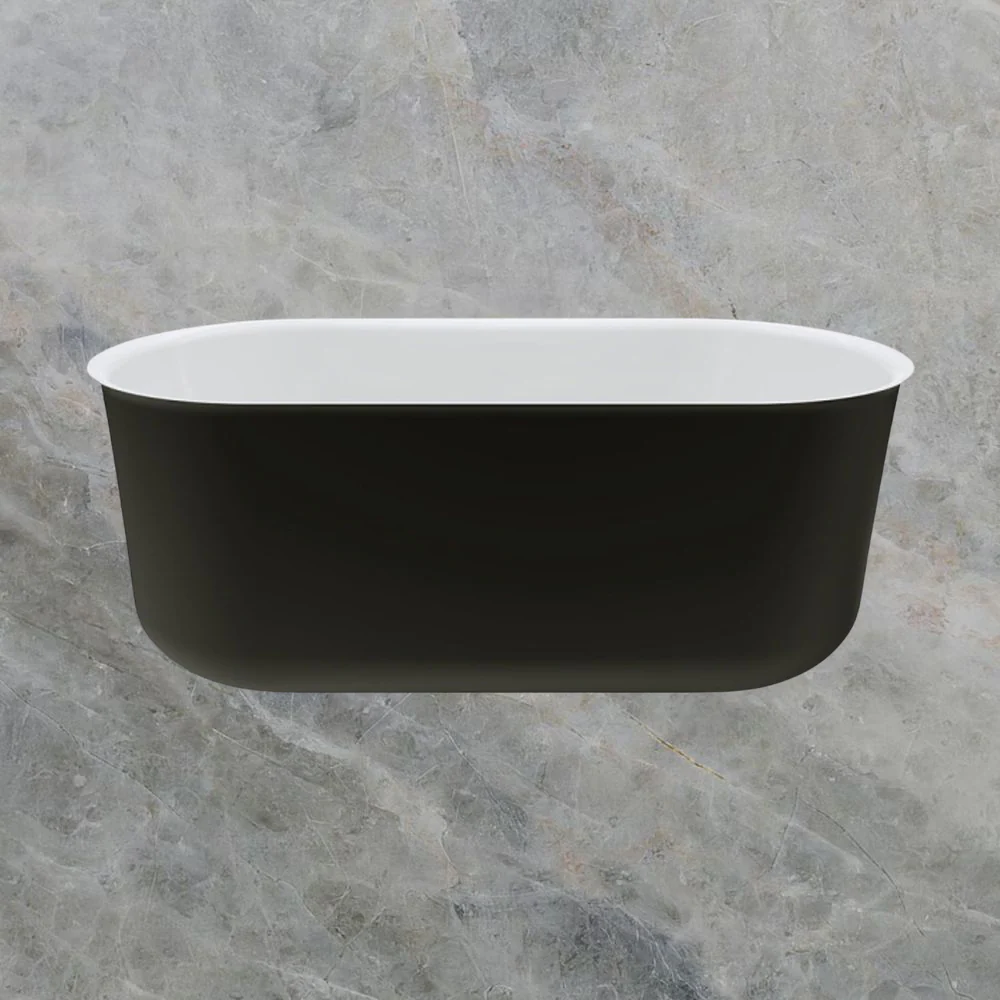 Fienza Windsor 1500mm Freestanding Acrylic Bath Matte Black with Matte White Interior - Image 2