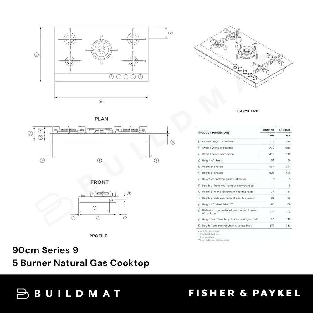 Fisher & Paykel Series 9 90cm 5 Burner Natural Gas Cooktop Black Glass - Image 4