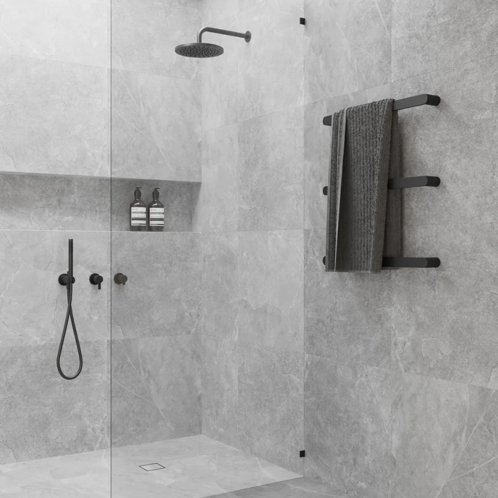 Thermogroup Flat Pill Single Bar Heated Towel Rail Matte Black - Image 2