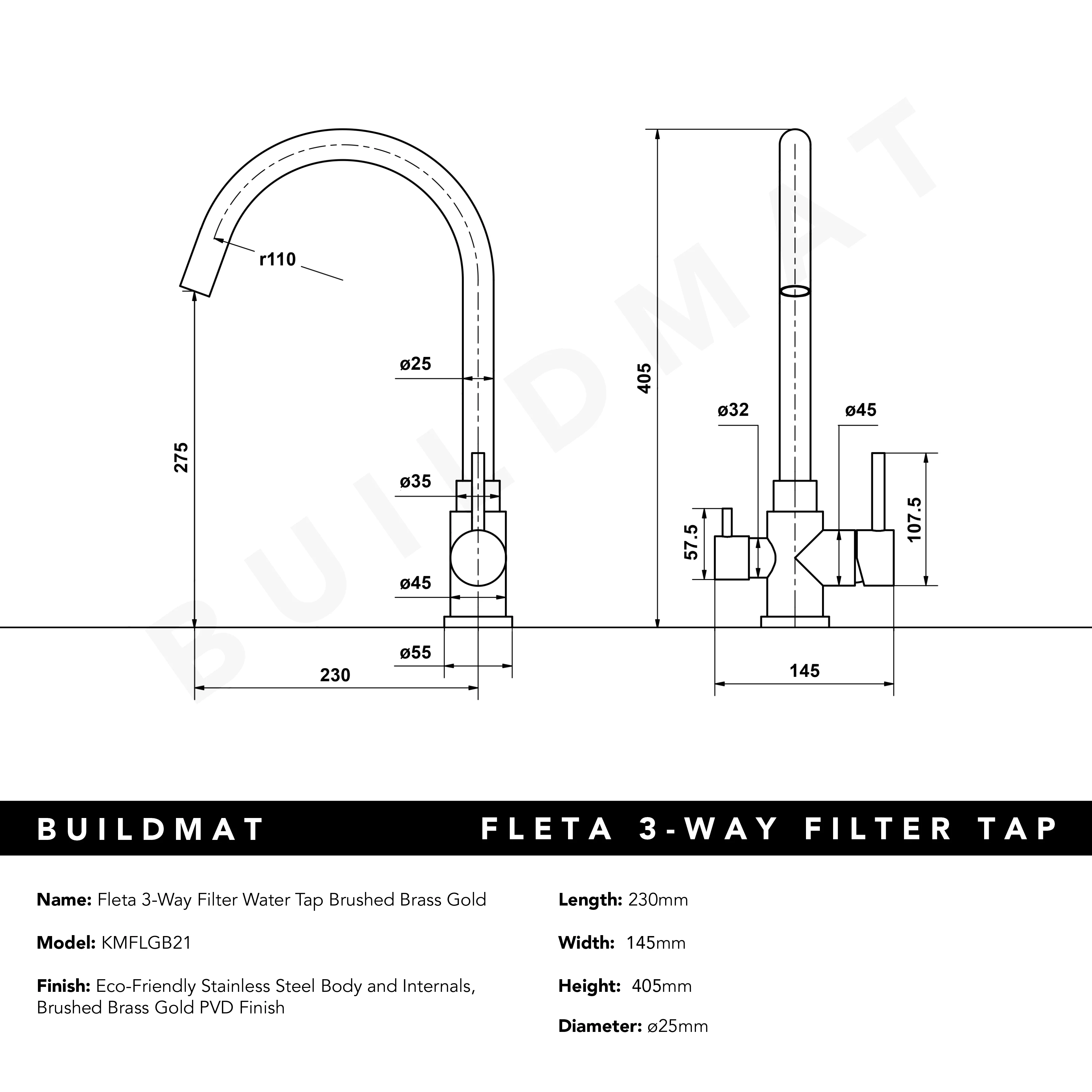 Alma Fleta Brushed Brass Gold 3 Way Filter Water Tap - Image 8