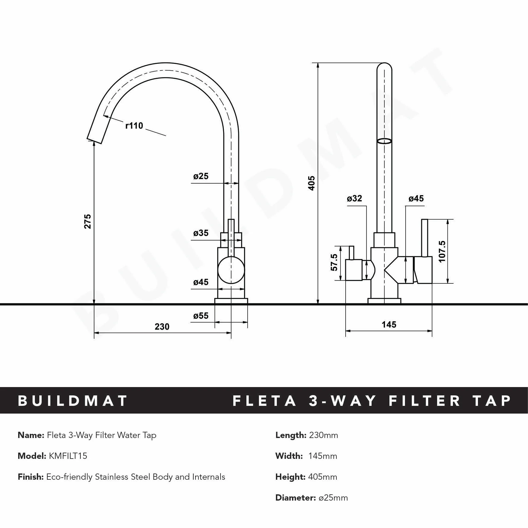 Alma Fleta Brushed Stainless Steel 3 Way Filter Water Tap - Image 5