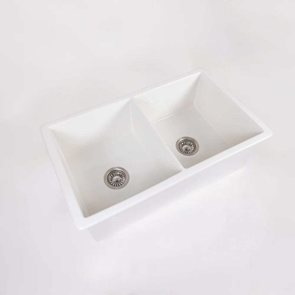 Alma Fleur 813x483 Gloss White Fireclay Double Bowl Sink - Image 6