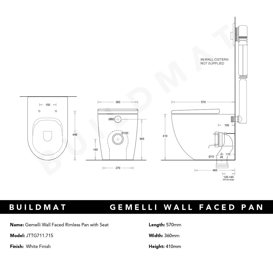 Johnson Suisse Gemelli Wall Faced Rimless Pan with Seat - Image 4