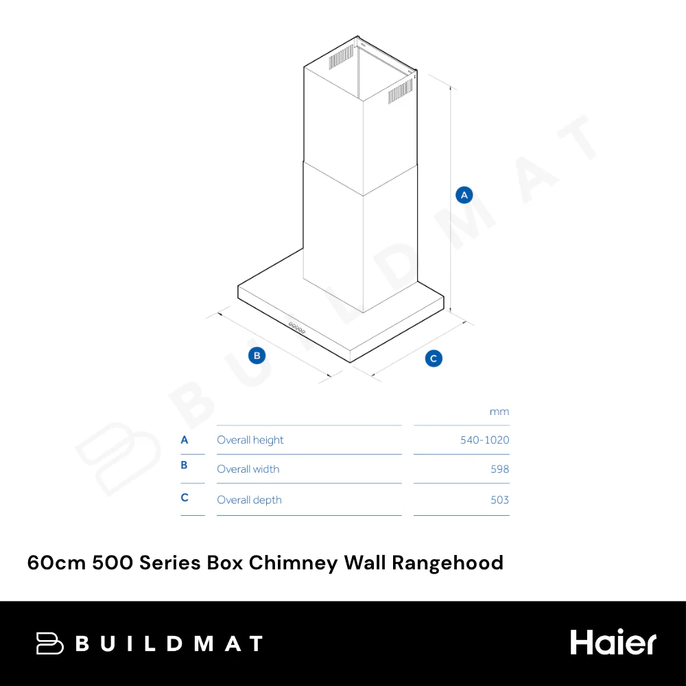 Haier 60cm 500 Series Box Chimney Wall Rangehood Black - Image 4