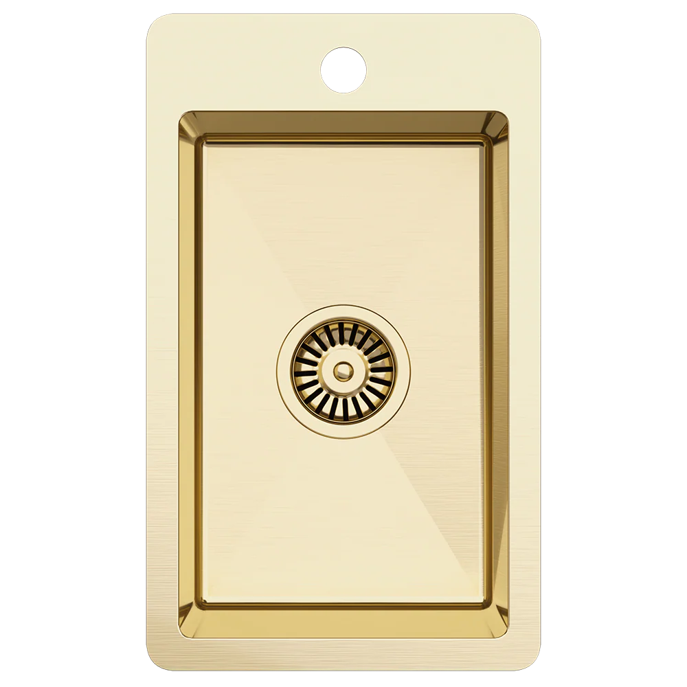 Alma Harper 300x500 Single Bowl Butler Tap Landing Sink Brushed Brass Gold - Image 3