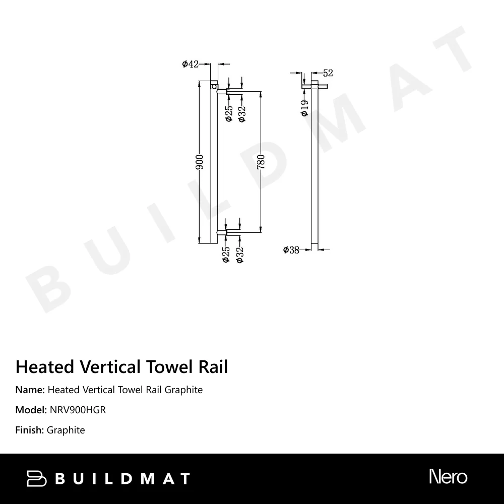 Nero Heated Vertical Towel Rail Graphite - Image 4