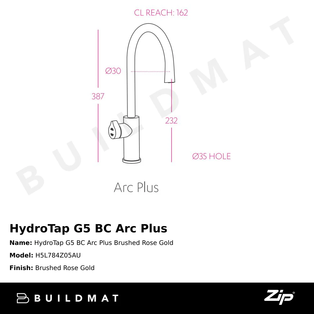 Zip Water HydroTap G5 BC Arc Plus Brushed Rose Gold - Image 4