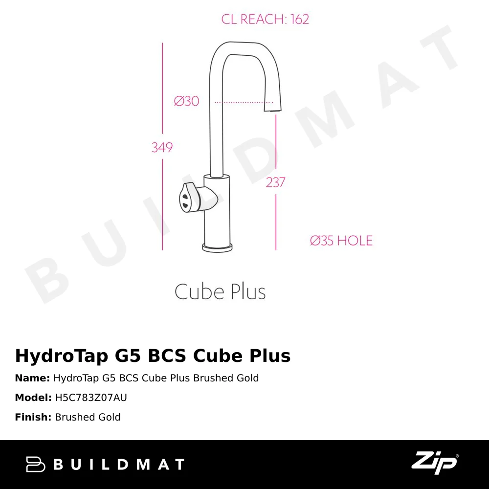 Zip Water HydroTap G5 BCS Cube Plus Brushed Gold - Image 4