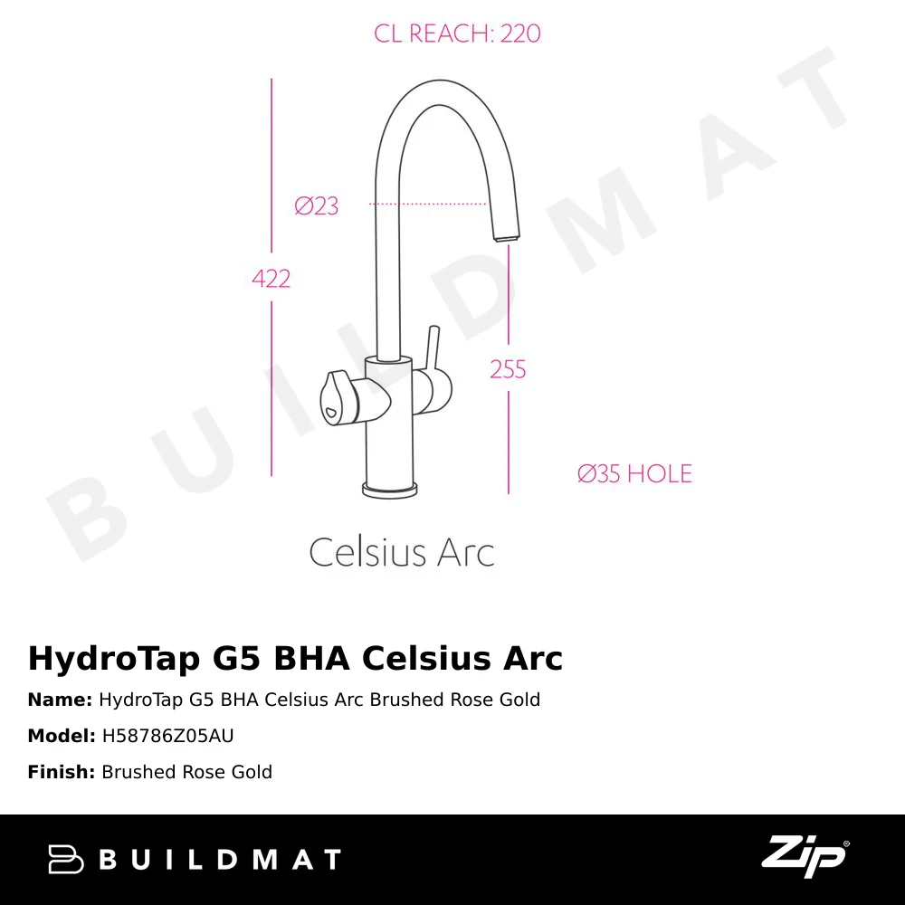 Zip Water HydroTap G5 BHA Celsius Arc Brushed Rose Gold - Image 4