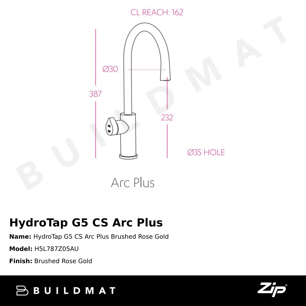 Zip Water HydroTap G5 CS Arc Plus Brushed Rose Gold - Image 4