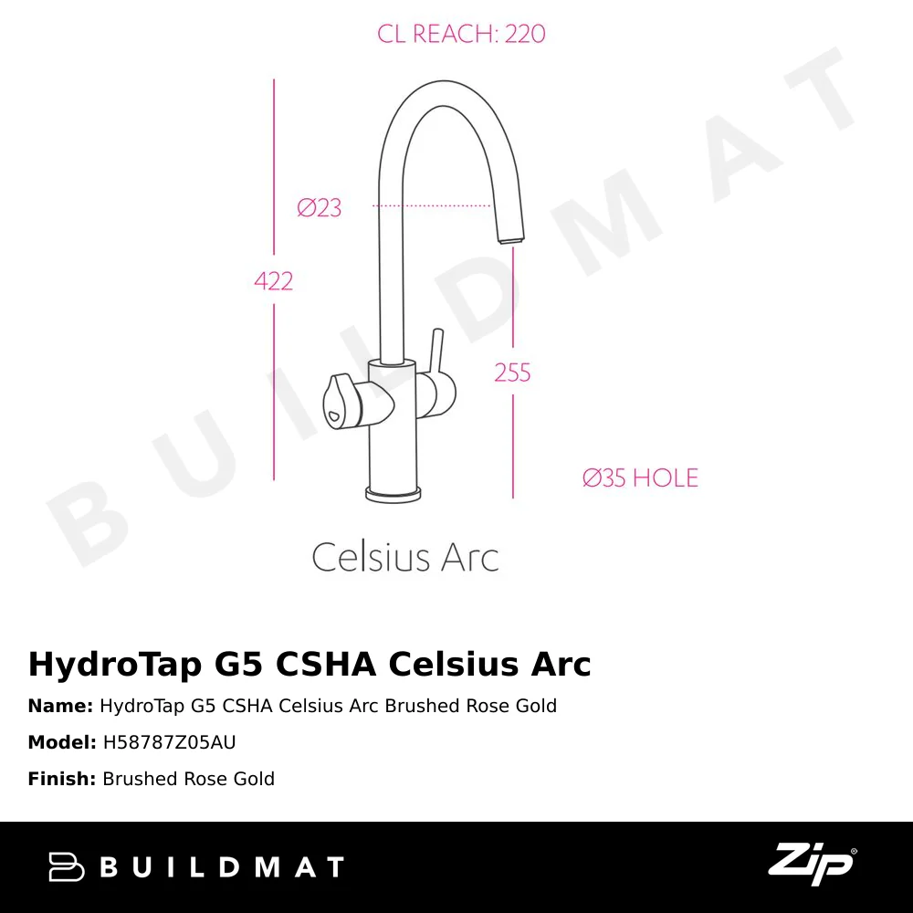 Zip Water HydroTap G5 CSHA Celsius Arc Brushed Rose Gold - Image 4