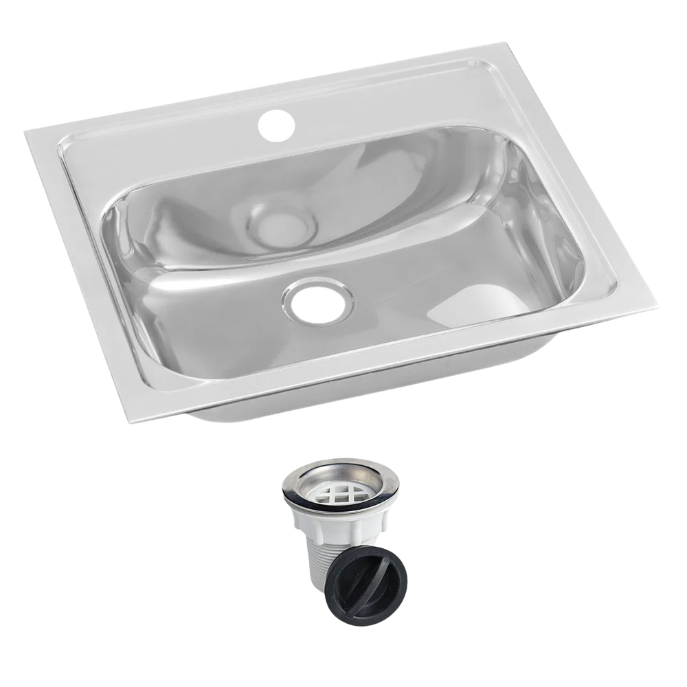 3monkeez Inset Stainless Steel Hand Basin 1 Tap Hole with Plug and Waste. - Image 3